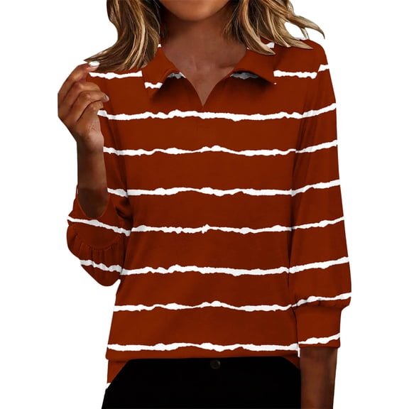 Ecqkame Women's 3/4 Sleeve Tops Turndown Collar Fashion Print T Shirts Casual Loose Comfortable Work Blouses Wine L