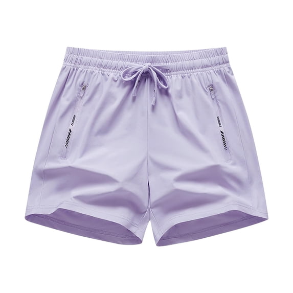 Ecqkame Women's Athletic Shorts Elastic High Waist Drawstring Zipper Pockets Shorts Casual Summer Outdoor Sports Beach Shorts Purple S