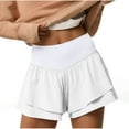 thumbnail image 1 of Ecqkame Women's Athletic Shorts Fashion Tummy Control High Waisted Flowy Shorts Double Ruffle Running Tennis Shorts with Pockets White XL, 1 of 8