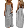 thumbnail image 1 of Ecqkame Women's Backless Slip Dress Spaghetti Strap Striped Printed Maxi Dress Summer Sleeveless Crew Neck Beach Dresses Black XL, 1 of 9