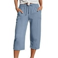 thumbnail image 1 of Ecqkame Women's Bermuda Shorts Elastic High Waisted Straight Leg Lounge Five Quarter Pants with Pockets Drawstring Knee Length Breathable Short Light Blue, 1 of 6