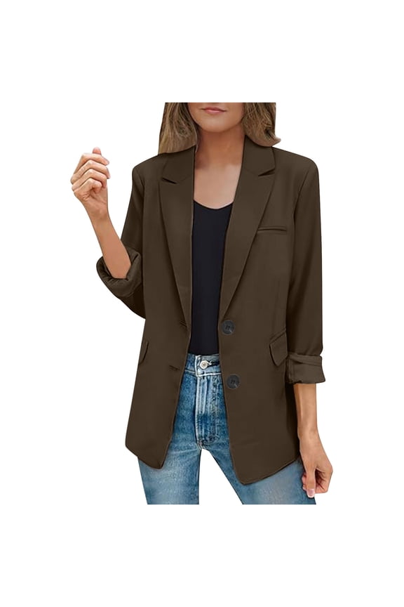 Women's Blazers & Suit Jackets Bussiness Casual Blazers Long Sleeve Office Jacket with Shoulder Pads Fall Brown XXXL