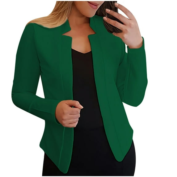 Ecqkame Women's Blazers & Suit Jackets Casual Long-Sleeved Cardigan Turndown Collar Jacket Green M