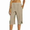 thumbnail image 1 of Ecqkame Women's Capri Pants Summer Straight Solid Color Side Split Work Trousers with Pockets Casual High Waist Beach Pants Khaki-A, 1 of 4