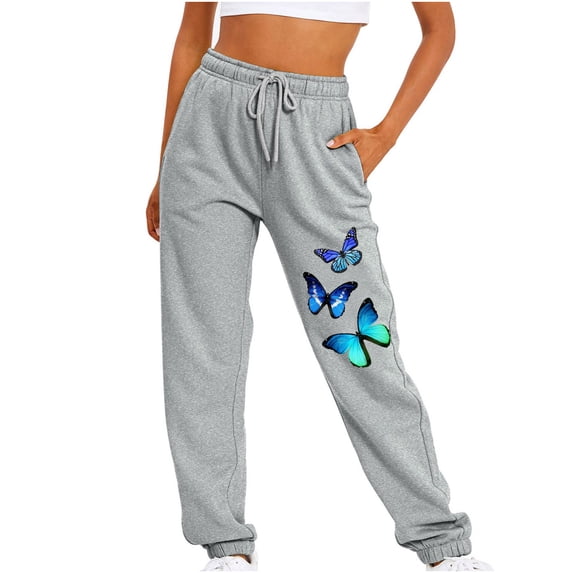 Ecqkame Women's Casual Baggy Sweatpants Women Fitness Sport Relaxed Loose Printing Elastic Waist Long Pants Gray XXL