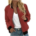 thumbnail image 1 of Ecqkame Women's Casual Bomber Jacket Zip Up Lightweight Windbreaker Coat Fashion Long Sleeve Jacket with Pocket Red S, 1 of 5