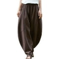 thumbnail image 1 of Ecqkame Women's Casual Cotton Linen Baggy Pants Women's Casual Loose Baggy Pocket Pants Fashion Playsuit Trousers Overalls Cotton And Linen Pants Brown XXL, 1 of 6