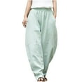 thumbnail image 1 of Ecqkame Women's Casual Cotton Linen Baggy Pants Women's Casual Loose Baggy Pocket Pants Fashion Playsuit Trousers Overalls Cotton And Linen Pants Mint Green M, 1 of 6