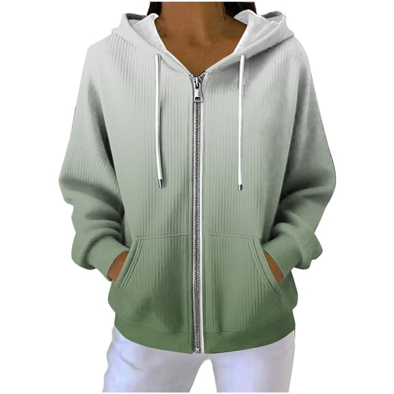 Ecqkame Women's Casual Hoodies Pit Striped Textured Long Sleeve Hoodie Full Zip Loose Pocket Hooded Sweatshirts Army Green XL