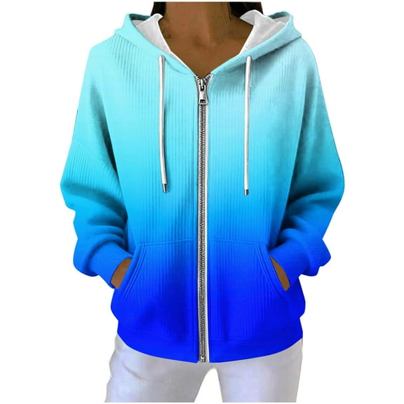 Ecqkame Women's Casual Hoodies Pit Striped Textured Long Sleeve Hoodie Full Zip Loose Pocket Hooded Sweatshirts Sky Blue XXL