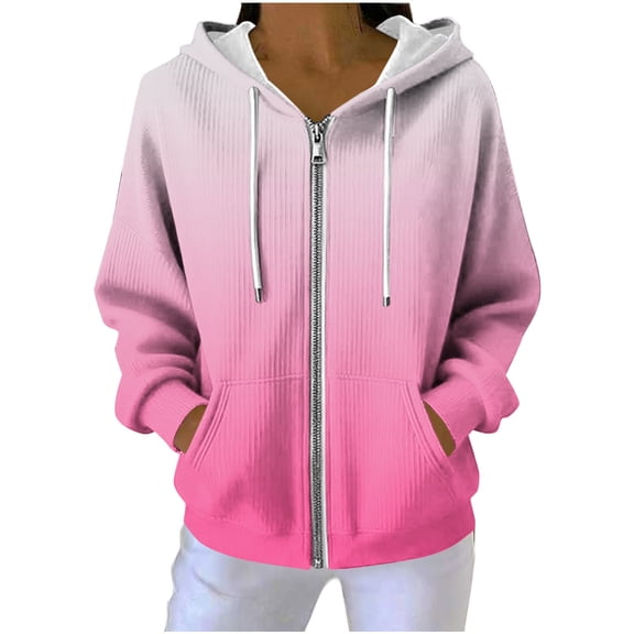 Ecqkame Women's Casual Hoodies Pit Striped Textured Long Sleeve Hoodie Full Zip Loose Pocket Hooded Sweatshirts Watermelon Red XXL