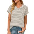thumbnail image 1 of Ecqkame Women's Casual Shirts Textured Walf Checks Short Sleeve Lightweight Pullover Tops Fashion V Neck Basic T-Shirt Yellow L, 1 of 7