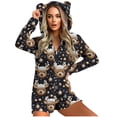 thumbnail image 1 of Ecqkame Women's Christmas Pajamas Printed Hooded Ear Plush Zip Up Long Sleeve Short Romper Warm One Piece Home Sleep Jumpsuit Black XL, 1 of 7