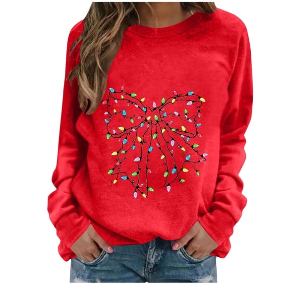 Ecqkame Women's Christmas Sweatshirts Christmas Tree Graphic Printed Pullover Tops Loose Casual Long Sleeved Sweatshirt Red XXL