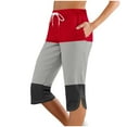 thumbnail image 1 of Ecqkame Women's Color Block Capri Pants Side Split Lounge Joggers Sweatpants Fashion Athletic Yoga Pants with Pockets 01-Red 01-01-Red, 1 of 7