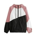 thumbnail image 1 of Ecqkame Women's Color Block Hooded Jackets Fall Casual Zip Up Lightweight Jacket Long Sleevedwindbreaker Jacket Pink XXXXL, 1 of 3