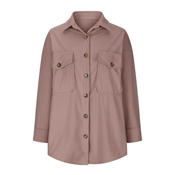 Ecqkame Women's Corduroy Jackets Solid Color Button Loose Coats Long Sleeve Turndown Collar Casual Outerwear with Pockets Red XL