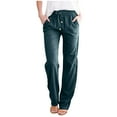 thumbnail image 1 of Ecqkame Women's Cotton Linen Long Lounge Pants Women's Fashionable Solid Cotton Linen Loose Drawcord Casual Wide Leg Trousers Green XL, 1 of 7