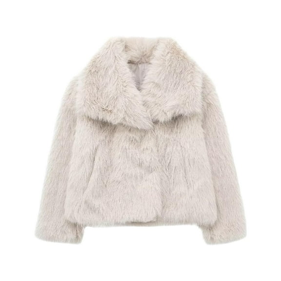Ecqkame Women's Cropped Faux Fur Jackets Winter Fashion Long Sleeve Open Front Cardigan Casual Fluffy Shaggy Short Outerwear Coats Khaki M