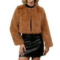 thumbnail image 1 of Ecqkame Women's Cropped Faux Fur Jackets Winter Fashion Long Sleeve Open Front Cardigan Casual Fluffy Shaggy Short Outerwear Coats Orange S, 1 of 7