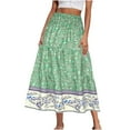 thumbnail image 1 of Ecqkame Women's Fashion Skirt Elastic High Waist Pleated A-Line Flared Maxi Skirts Flowy Floral Print Long Skirts Green XXL, 1 of 6