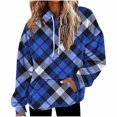 thumbnail image 1 of Ecqkame Women's Flannel Hoodies Casual Loose Print Long Sleeved Pullover Sweatshirt Hooded Pocket Fashion Hoodie Blue S, 1 of 5