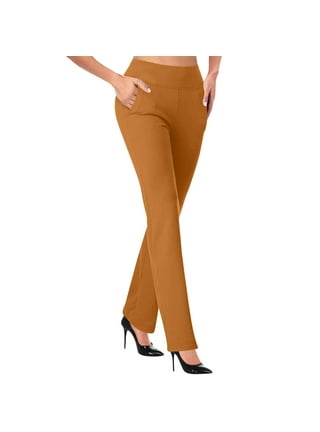 xkwyshop Women Yoga Dress Pants Stretchy Work Pants Straightleg Office  Slacks with Pockets for Business Casual Petite Brown 