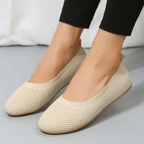 Ecqkame Women's Flats Shoes Womens Solid Color Round-Toe Flats Shoes Lightweight Soft Sneakers Casual Shoe Beige 37