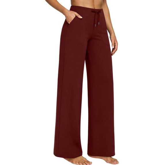 Ecqkame Women's Fleece Lined Yoga Pants Wide Leg Drawstring Waist Warm Sports Trousers Casual Loose Workout Leggings with Pockets Red XXL