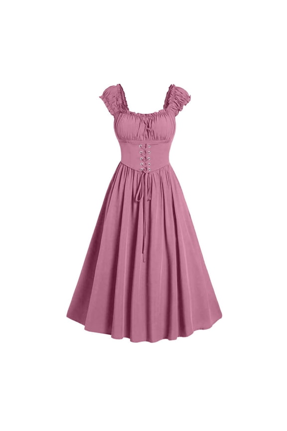 Women's Gothic Dresses Lace Up Sleeveless Shaping with Straps Long Dress A Line Empire Waist Pleated Dress Pink XXL