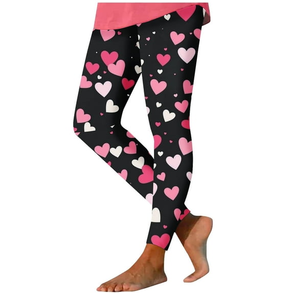 Ecqkame Women's Heart Printed Yoga Leggings Elastic High Waist Long Pants Lightweight Breathable Sports Pant Black XXL