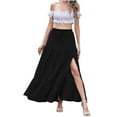 thumbnail image 1 of Ecqkame Women's High Waist Tiered Skirt Fashion Trendy Side Slit Elastic High Waisted Ruffle Skirts Summer Casual Solid Color Flowy Vacation Long Skirts Black L, 1 of 7