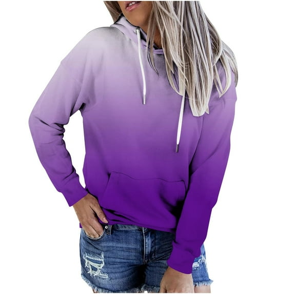 Ecqkame Women's Hoodies Autumn Winter Sweatshirts Clearance Fashion Womens Casual Hoodies Sweatshirt Patchwork Ladies Hooded Blouse Pullove Purple B XXL