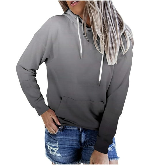 Ecqkame Women's Hoodies Fall Winter Sweatshirts Clearance Fashion Womens Casual Hoodies Sweatshirt Patchwork Ladies Hooded Blouse Pullove Gray XL