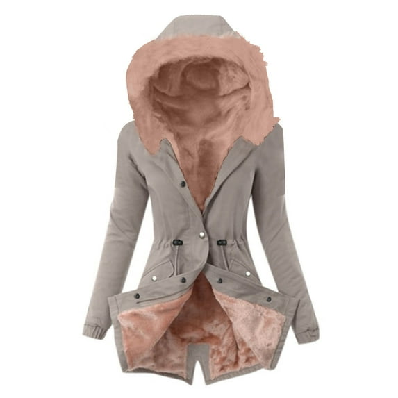 Ecqkame Women's Jacket Warm Winter Sherpa Lined Faux Fuzzy Hooded Coat Thick Mid Long Safari Parka Coat XL