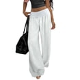 thumbnail image 1 of Ecqkame Women's Linen Baggy Pants Solid Color Wide Leg Elastic Waist Drawstring Pants Summer Casual Loose Lightweight Pants White XXL, 1 of 7