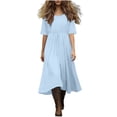 thumbnail image 1 of Ecqkame Women's Linen Dresses Solid Color Short Sleeve Crew Neck Loose Long Dress Casual A Line Flowy Boho Dresses Light Blue XXL, 1 of 9