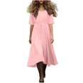 thumbnail image 1 of Ecqkame Women's Linen Dresses Solid Color Short Sleeve Crew Neck Loose Long Dress Casual A Line Flowy Boho Dresses Pink L, 1 of 9
