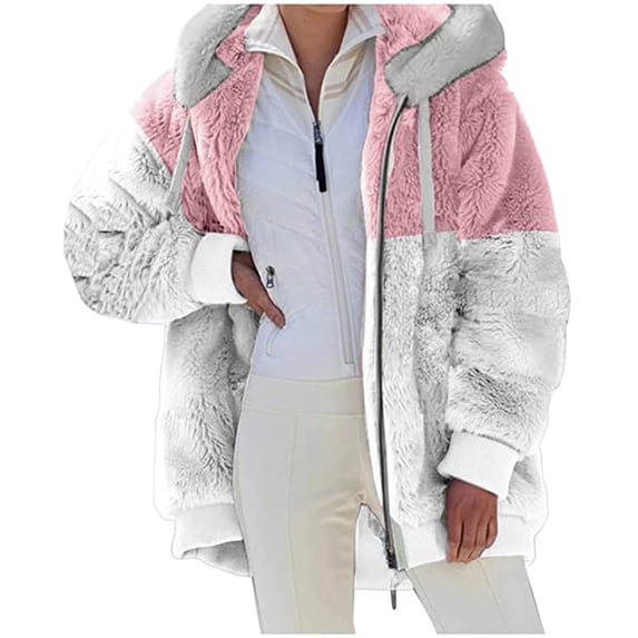 Ecqkame Women's Long Sleeve Full Zip Soft Warm Fleece Jacket Fashion Womens Warm Faux Coat Jacket Winter Zipper Long Sleeve Outerwear Pink M