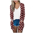 thumbnail image 1 of Ecqkame Women's Long Sleeve Shrugs Boleros Lightweight Thin Printed Cardigan Casual Loose Cover Up Tops with Pockets Wine M, 1 of 5