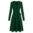 thumbnail image 1 of Ecqkame Women's Long Sleeve Sweater Dresses Elegant A Line Flowy Ribbed Knit Ruffled Dresses Fall Going Out Dress Green L, 1 of 5