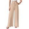 thumbnail image 1 of Ecqkame Women's Loose Wide Leg Pants Casual Lightweight Comfy Solid Color Pant Elastic Waist Drawstring Trousers with Pockets Beige M, 1 of 7