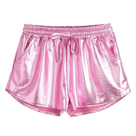 Ecqkame Women's Metallic Shorts Shiny Pants Women Imitation Leather Pants Nightclub Metal Reflective Trousers Hot Gold Shorts XL