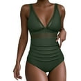 thumbnail image 1 of Ecqkame Women's New One Piece Swimsuit Fashion Solid Color Bathing Suits Tummy Control Mesh Sheer Tankini Swimsuit Green XXL, 1 of 8