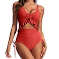 thumbnail image 1 of Ecqkame Women's One Piece Swimsuit Tummy Control Ruffle Bathing Suit V Neck Ruched Cutout Beach Vacation Swimwear Red M, 1 of 7