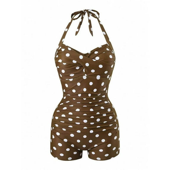 Ecqkame Women's One Piece Swimsuits Tummy Control Adjustable Straps Bathing Suit Ruffle Front Tankini Swimwear Brown XL