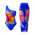 thumbnail image 1 of Ecqkame Women's One Shoulder Swimsuits Two-Piece Tummy Control Beach Vacation Bathing Suits Vintage Floral Print with Sarong Wrap Skirt Blue XL, 1 of 5