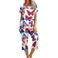 thumbnail image 1 of Ecqkame Women's Pajama SetWomen's Printed Round Neck Short Sleeve Sleepshirt And Pants Sets Loungewear Pajamas With Pockets Red XXL, 1 of 8