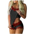 thumbnail image 1 of Ecqkame Women's Pajama SetWomens Printed Lace Sling Sleeveless Tank Tops Splicing Shorts Casual Set Wine XXXL, 1 of 6