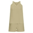 thumbnail image 1 of Ecqkame Women's Pajama Sets 2 Piece Sleeveless Sexy Cami Top and Thin Shorts Camisole Sleepwear with Pockets Beige M, 1 of 7